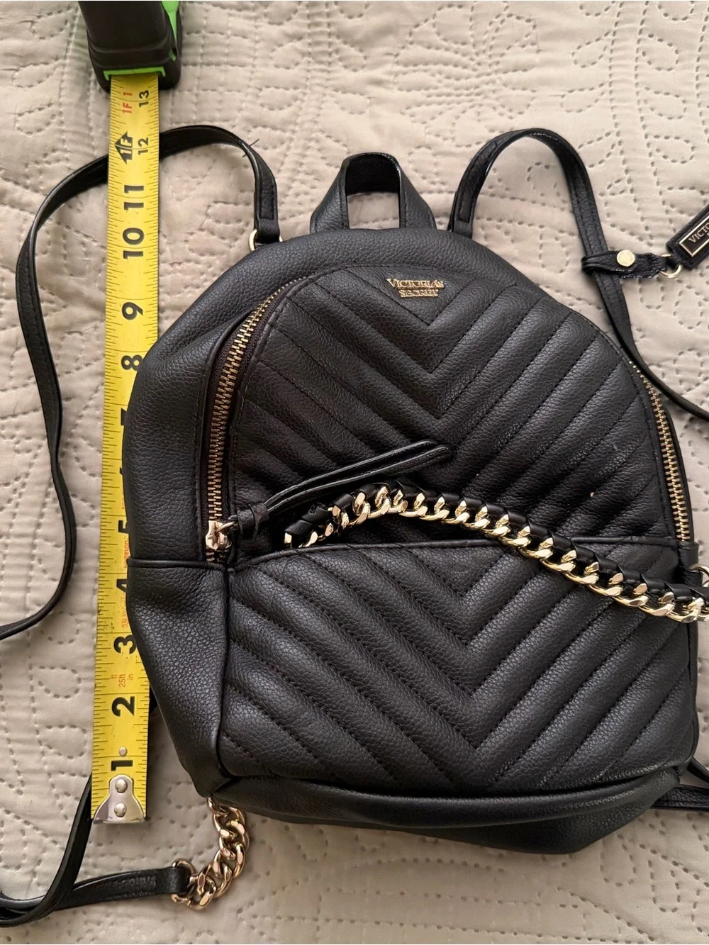 Victoria's Secret Black Quilted Mini Backpack with Gold Chain Accent